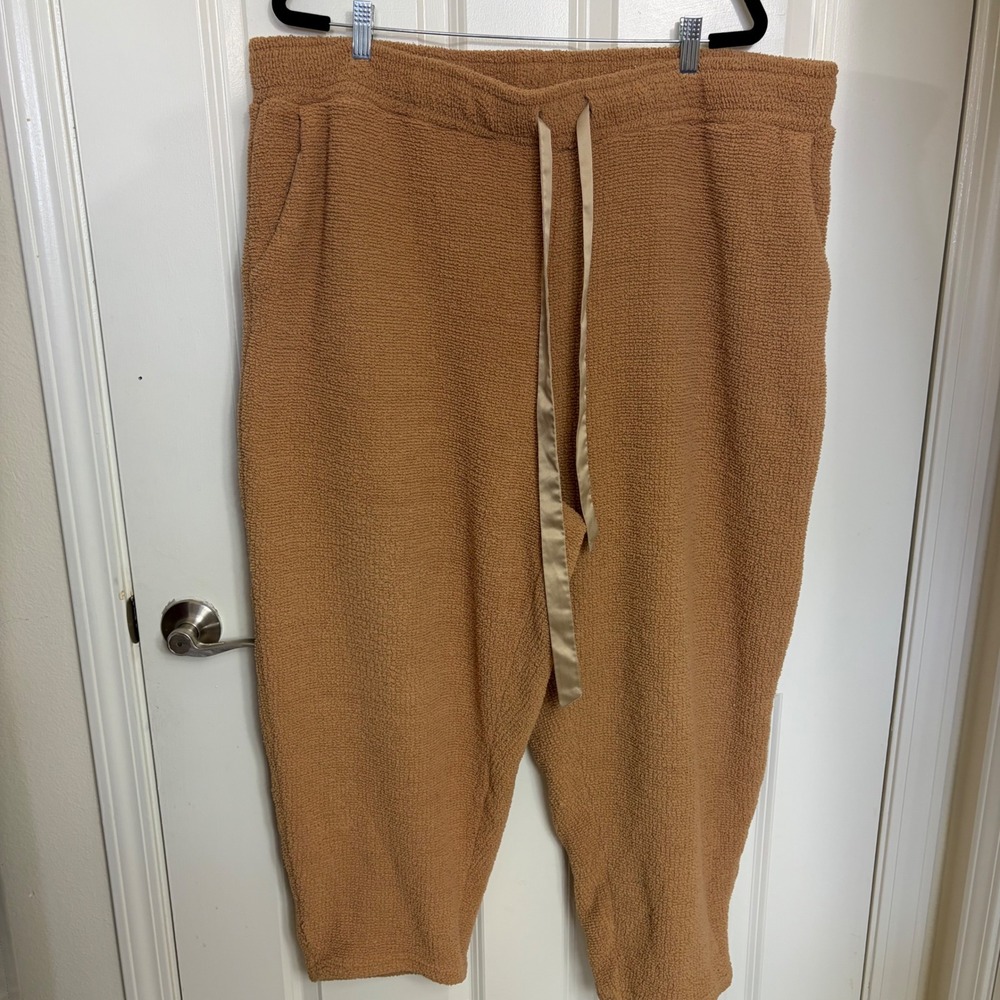 Eloquii Teddy Fleece Lounge Set Camel Brown V-Neck Top & Joggers Plus Size 22-28 - Picture 4 of 6